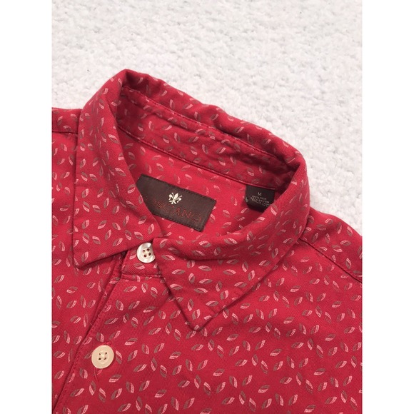 Toscano Silk Blend Button Shirt Mens Medium Red Geometric Short Sleeve Casual - Picture 3 of 13